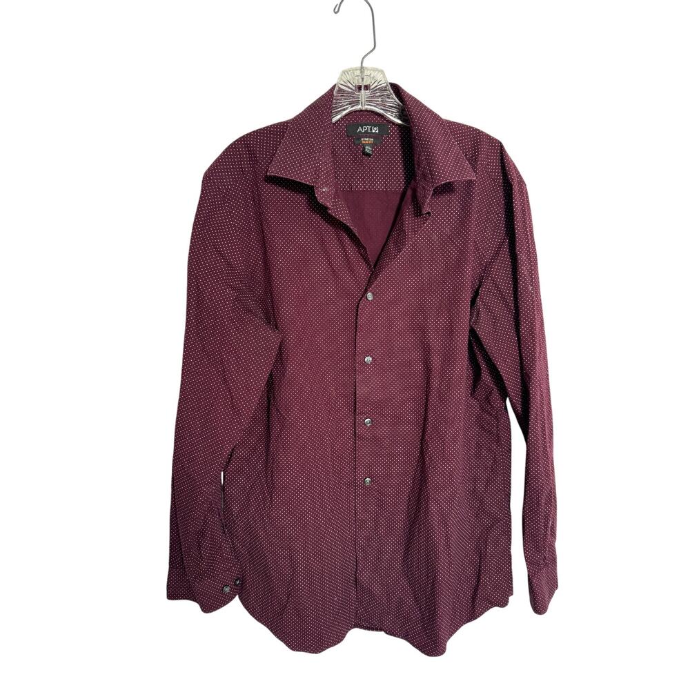 Apt. 9 Mens Button Down Tech Shirt Maroon Long Sleeve Size 16.5 34/35 Slim Fit
